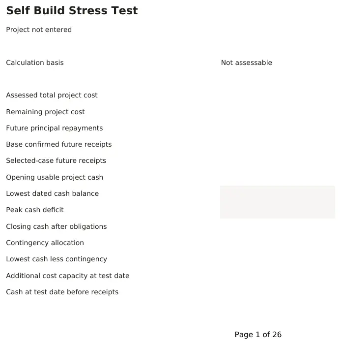 Preview of the blank Self Build Stress Test Model Summary sheet